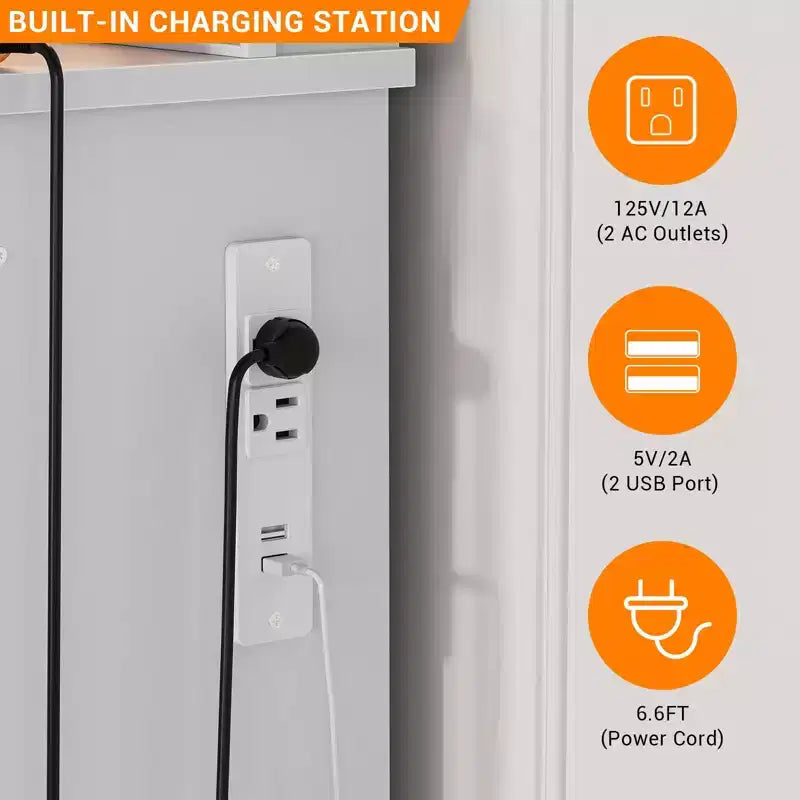 Coiffeuse moderne avec grand miroir, 7 tiroirs, lumières LED, chaise, 3 modes d'éclairage, support pour sèche-cheveux et station de recharge pour chambre à coucher