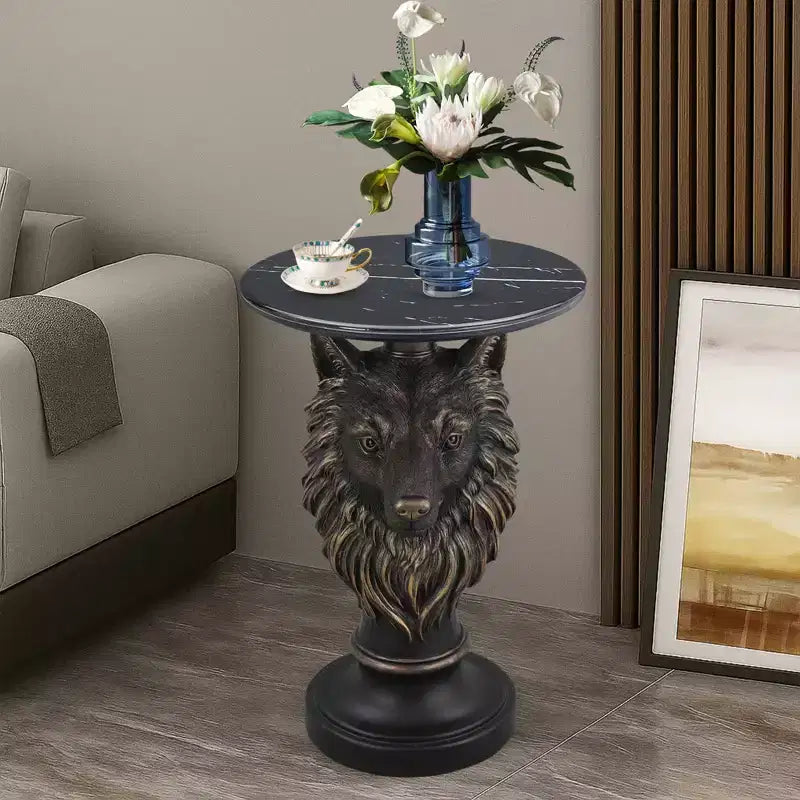 Table d'appoint Tête de Loup, Table d'appoint Statue d'Animal pour la Décoration de Salon