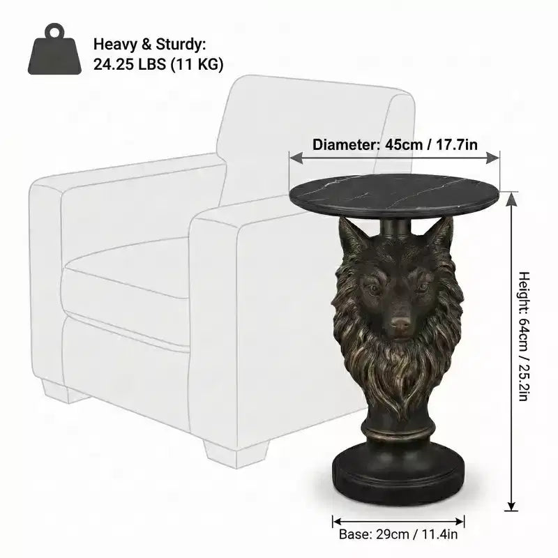 Table d'appoint Tête de Loup, Table d'appoint Statue d'Animal pour la Décoration de Salon