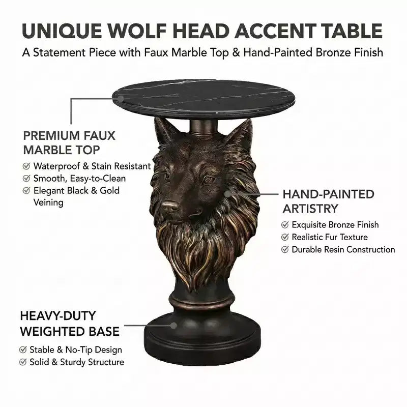 Table d'appoint Tête de Loup, Table d'appoint Statue d'Animal pour la Décoration de Salon