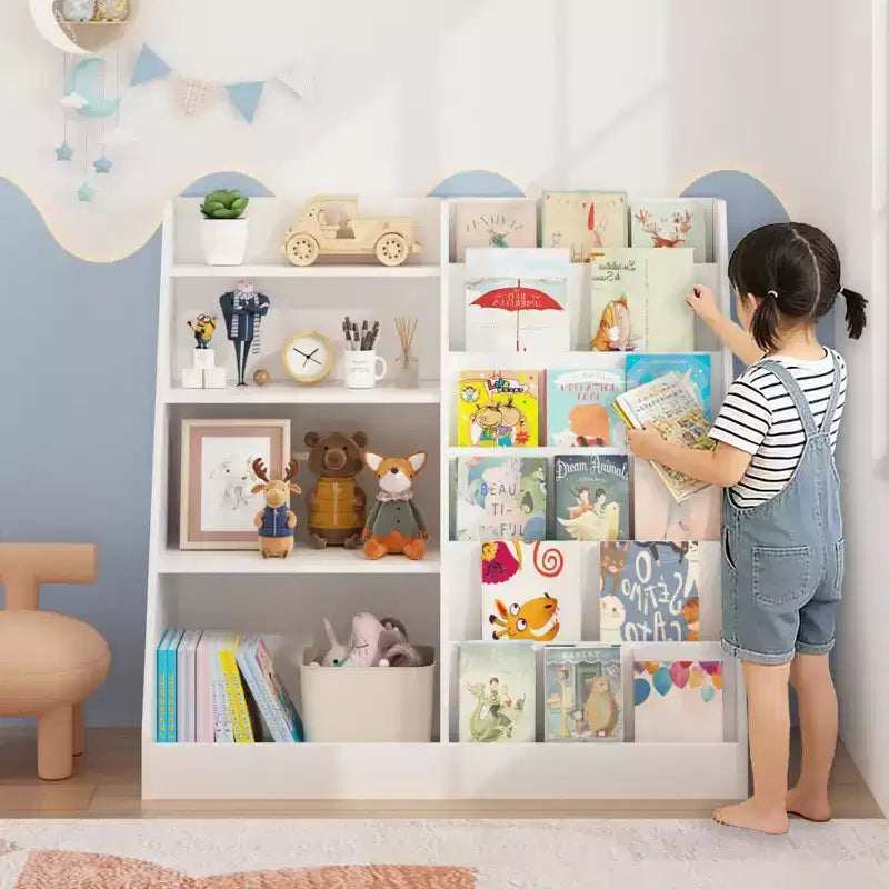 JVNOXK Étagère à livres pour enfants en bois à 4 niveaux avec organisateur de jouets, bibliothèque multifonctionnelle pour chambre d'enfants