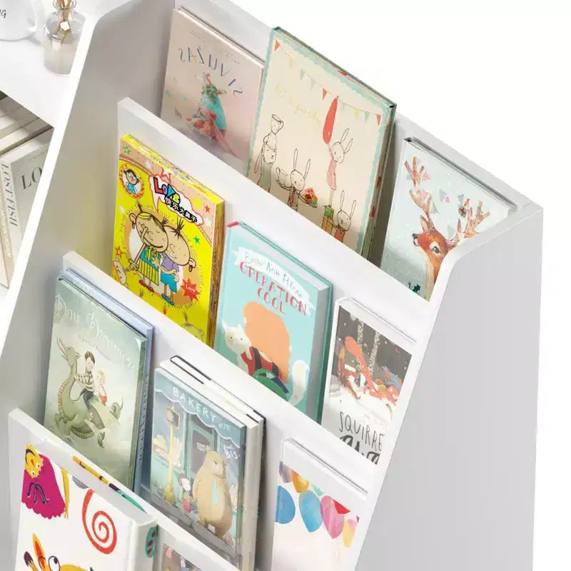 JVNOXK Étagère à livres pour enfants en bois à 4 niveaux avec organisateur de jouets, bibliothèque multifonctionnelle pour chambre d'enfants