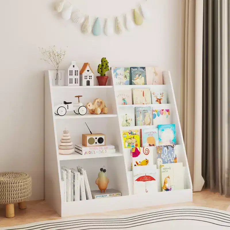 JVNOXK Étagère à livres pour enfants en bois à 4 niveaux avec organisateur de jouets, bibliothèque multifonctionnelle pour chambre d'enfants