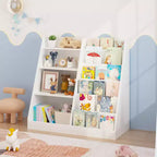 JVNOXK Étagère à livres pour enfants en bois à 4 niveaux avec organisateur de jouets, bibliothèque multifonctionnelle pour chambre d'enfants
