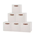 6-Pack 1313 Inch Linen Fabric Storage Cube Bins with Leather Handles for Closet Shelves