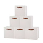 6-Pack 1313 Inch Linen Fabric Storage Cube Bins with Leather Handles for Closet Shelves
