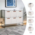 Lot de 6 paniers de rangement en tissu de lin de 33 x 33 cm avec poignées en cuir pour étagères de placard