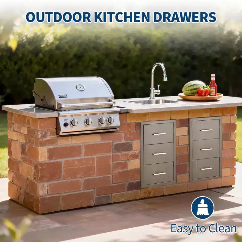 Tiroirs de cuisine extérieure 16 L x 28,5 H x 20,5 P, tiroirs de barbecue à triple accès encastrables avec poignée pour cuisines, îlots de barbecue, stations de grillades de patio