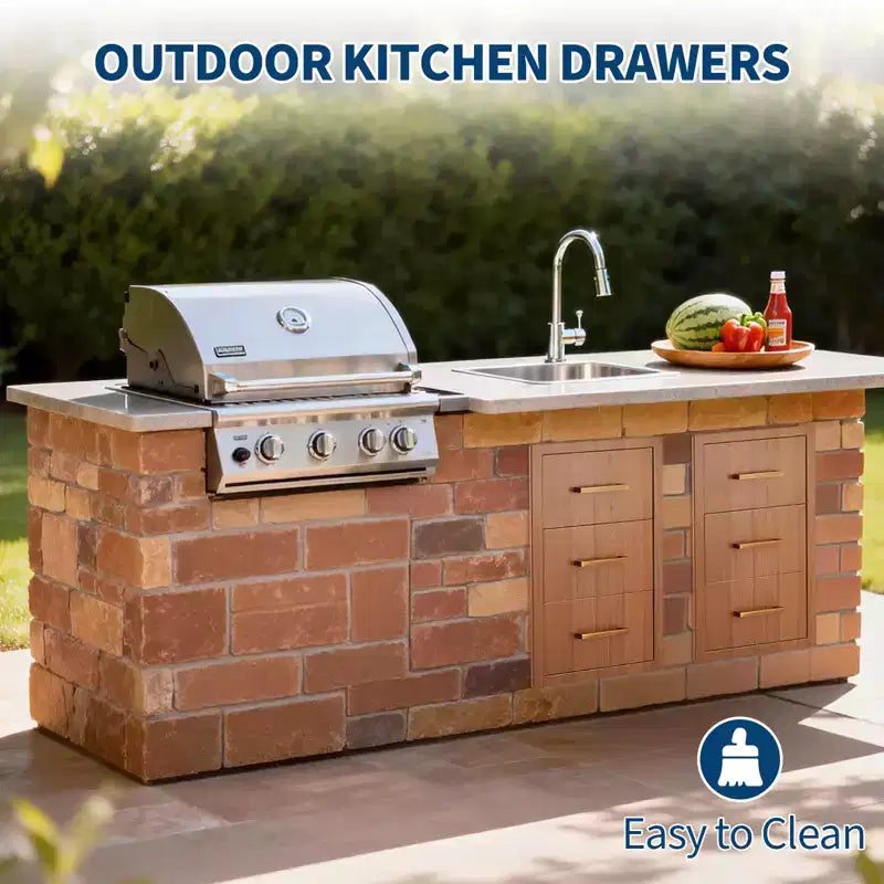 Tiroirs de cuisine extérieure 16 L x 28,5 H x 20,5 P, tiroirs de barbecue à triple accès encastrables avec poignée pour cuisines, îlots de barbecue, stations de grillades de patio
