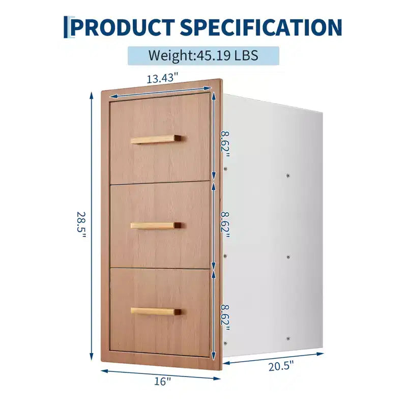 Tiroirs de cuisine extérieure 16 L x 28,5 H x 20,5 P, tiroirs de barbecue à triple accès encastrables avec poignée pour cuisines, îlots de barbecue, stations de grillades de patio