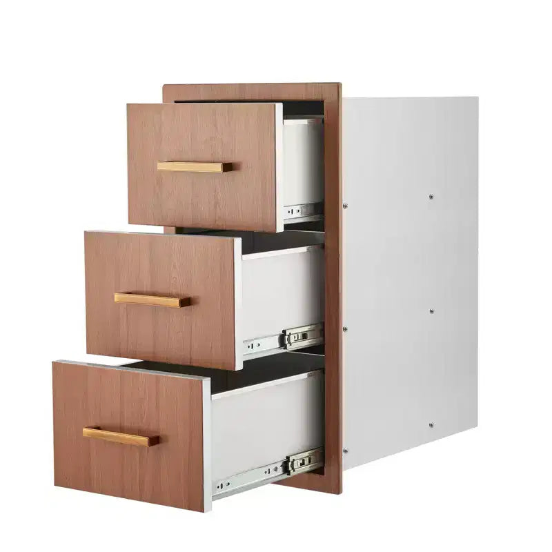 Tiroirs de cuisine extérieure 16 L x 28,5 H x 20,5 P, tiroirs de barbecue à triple accès encastrables avec poignée pour cuisines, îlots de barbecue, stations de grillades de patio