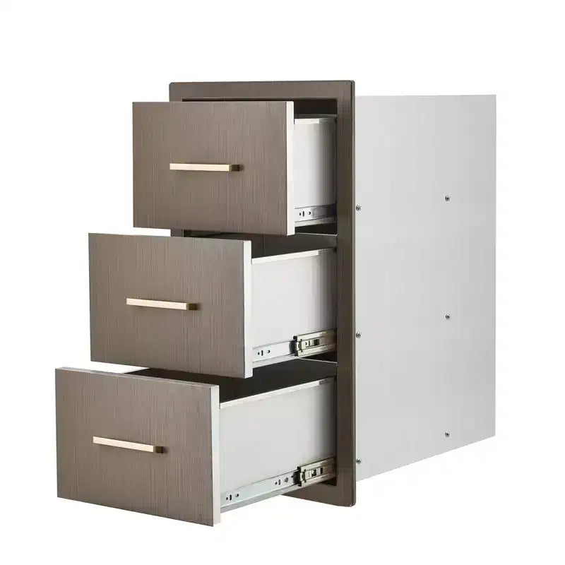 Tiroirs de cuisine extérieure 16 L x 28,5 H x 20,5 P, tiroirs de barbecue à triple accès encastrables avec poignée pour cuisines, îlots de barbecue, stations de grillades de patio