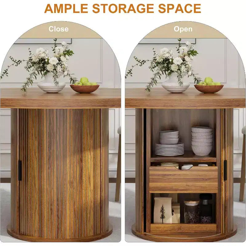 COZONY Table à manger ronde 47 pouces avec rangement, Table de cuisine de style campagnard pour 4 à 6 personnes, Table ronde avec étagère et tiroir pour salle à manger