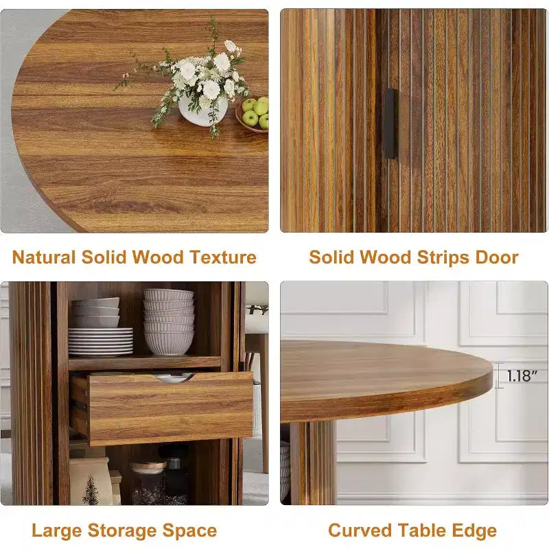 COZONY Table à manger ronde 47 pouces avec rangement, Table de cuisine de style campagnard pour 4 à 6 personnes, Table ronde avec étagère et tiroir pour salle à manger
