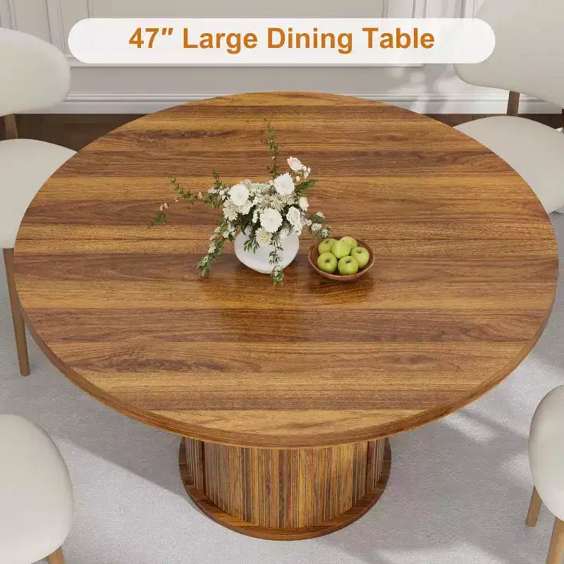 COZONY Table à manger ronde 47 pouces avec rangement, Table de cuisine de style campagnard pour 4 à 6 personnes, Table ronde avec étagère et tiroir pour salle à manger