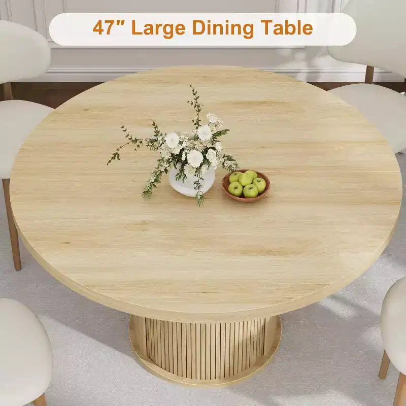 COZONY Table à manger ronde 47 pouces avec rangement, Table de cuisine de style campagnard pour 4 à 6 personnes, Table ronde avec étagère et tiroir pour salle à manger