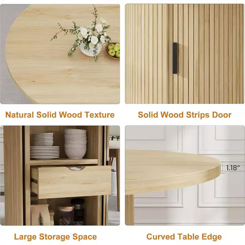 COZONY Table à manger ronde 47 pouces avec rangement, Table de cuisine de style campagnard pour 4 à 6 personnes, Table ronde avec étagère et tiroir pour salle à manger