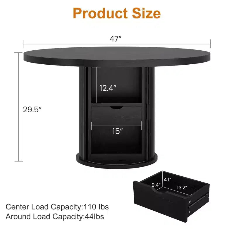 COZONY Table à manger ronde 47 pouces avec rangement, Table de cuisine de style campagnard pour 4 à 6 personnes, Table ronde avec étagère et tiroir pour salle à manger