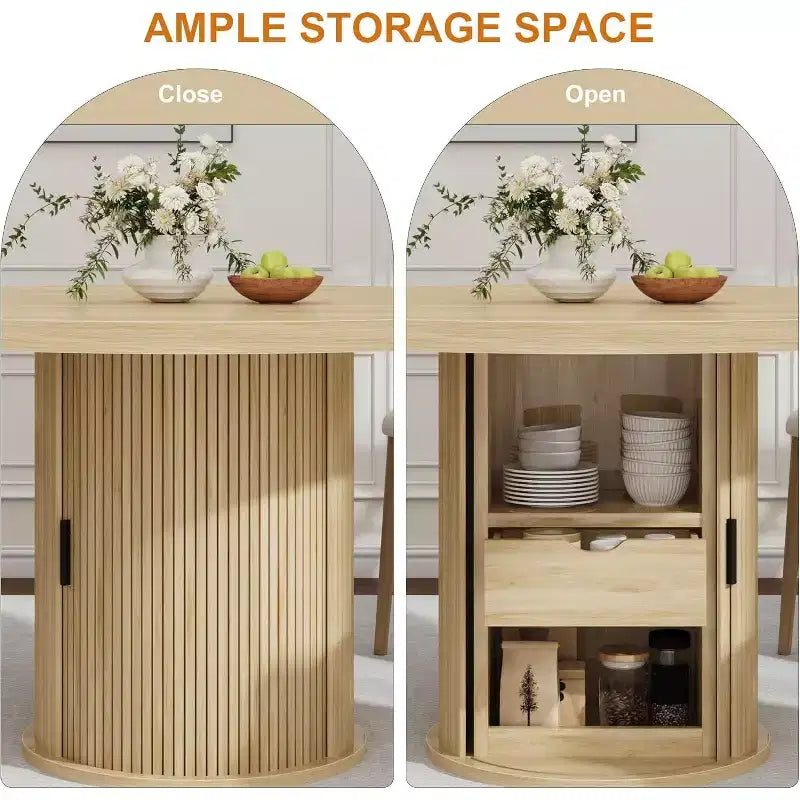 COZONY Table à manger ronde 47 pouces avec rangement, Table de cuisine de style campagnard pour 4 à 6 personnes, Table ronde avec étagère et tiroir pour salle à manger