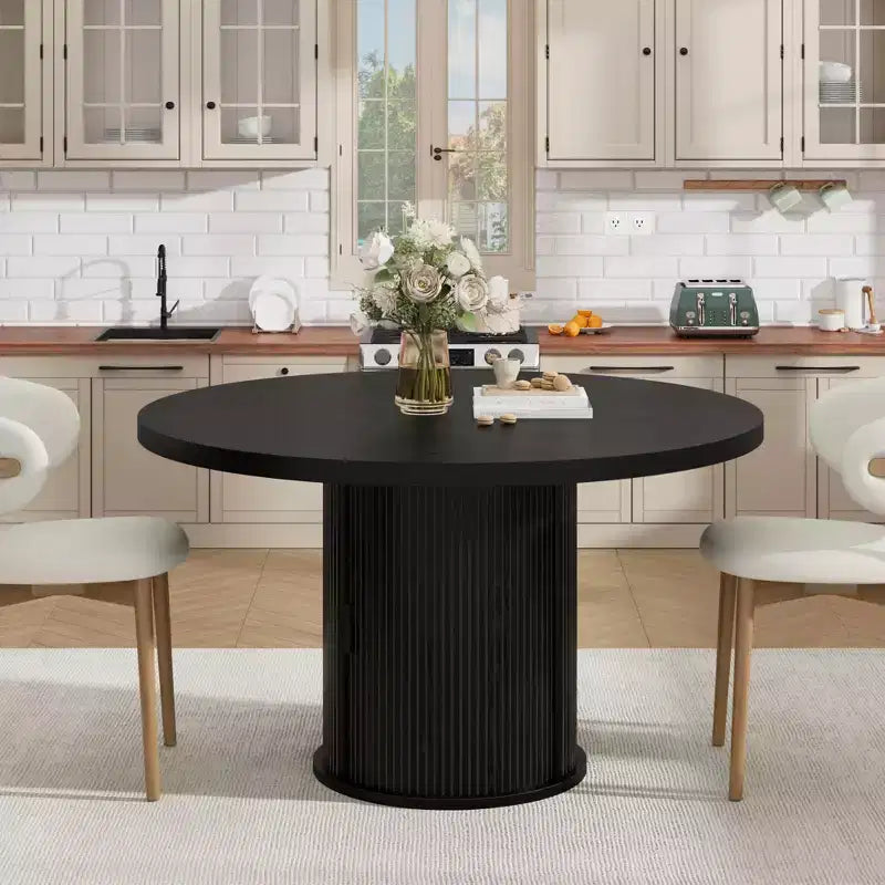 COZONY Table à manger ronde 47 pouces avec rangement, Table de cuisine de style campagnard pour 4 à 6 personnes, Table ronde avec étagère et tiroir pour salle à manger