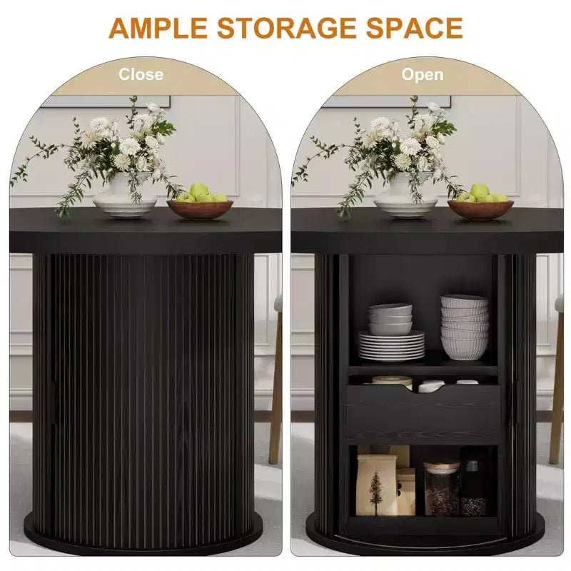 COZONY Table à manger ronde 47 pouces avec rangement, Table de cuisine de style campagnard pour 4 à 6 personnes, Table ronde avec étagère et tiroir pour salle à manger