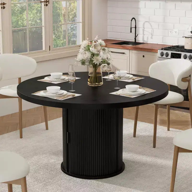 COZONY Table à manger ronde 47 pouces avec rangement, Table de cuisine de style campagnard pour 4 à 6 personnes, Table ronde avec étagère et tiroir pour salle à manger