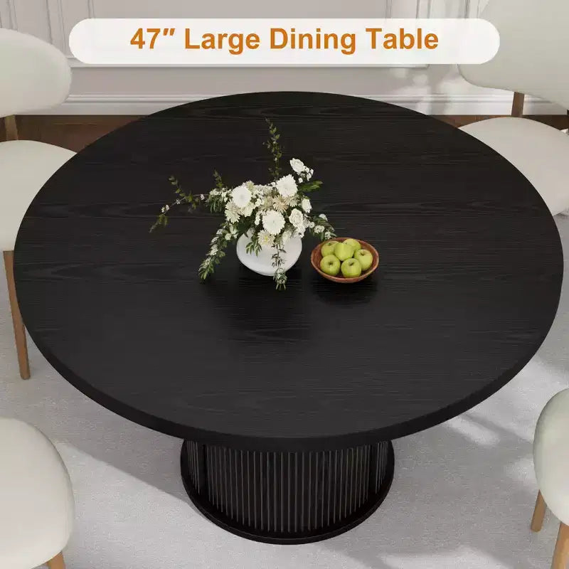 COZONY Table à manger ronde 47 pouces avec rangement, Table de cuisine de style campagnard pour 4 à 6 personnes, Table ronde avec étagère et tiroir pour salle à manger