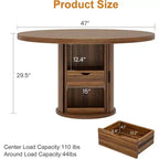 COZONY Table à manger ronde 47 pouces avec rangement, Table de cuisine de style campagnard pour 4 à 6 personnes, Table ronde avec étagère et tiroir pour salle à manger