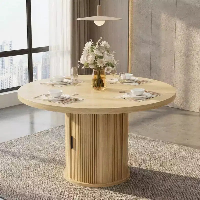 COZONY Table à manger ronde 47 pouces avec rangement, Table de cuisine de style campagnard pour 4 à 6 personnes, Table ronde avec étagère et tiroir pour salle à manger