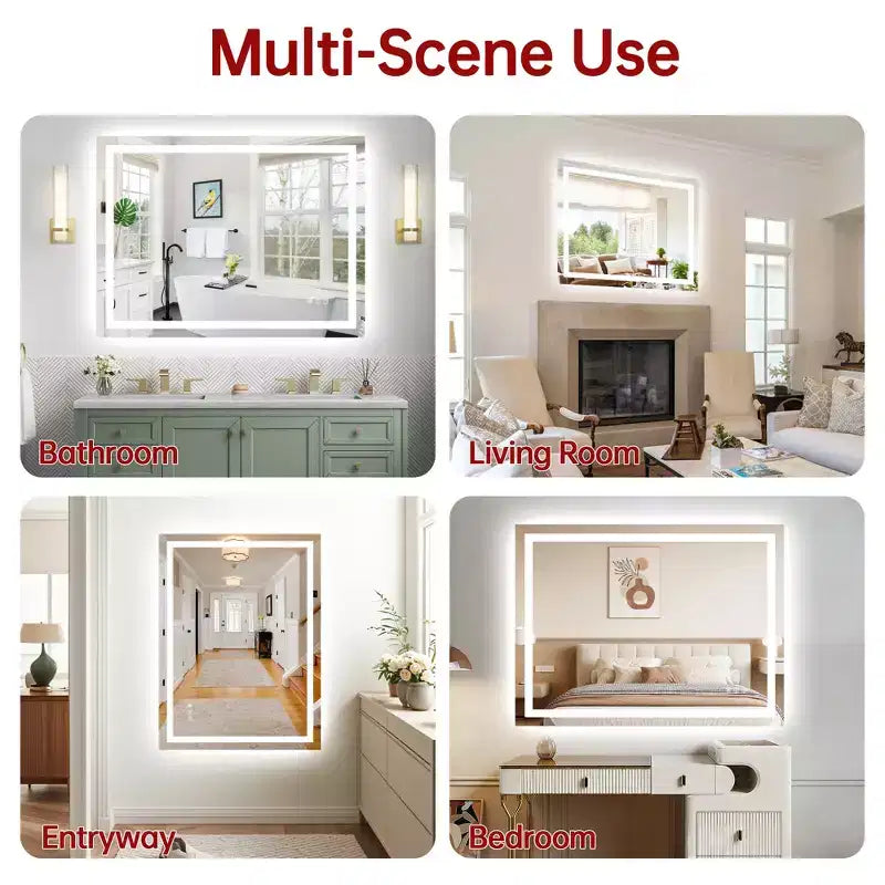SUMERAIN 40x30 Miroir Mural de Salle de Bain Fonction Mémoire Anti-buée ETL 90CRI Miroir de Maquillage Verre Trempé