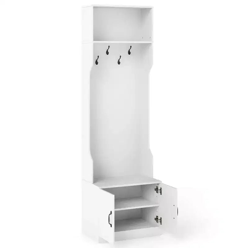 Porte-manteau Costway 3-en-1/6-en-1 avec banc de rangement, étagères réglables, patères et casiers à chaussures, Blanc