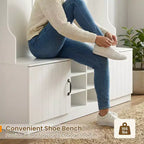 Porte-manteau Costway 3-en-1/6-en-1 avec banc de rangement, étagères réglables, patères et casiers à chaussures, Blanc
