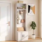 Porte-manteau Costway 3-en-1/6-en-1 avec banc de rangement, étagères réglables, patères et casiers à chaussures, Blanc