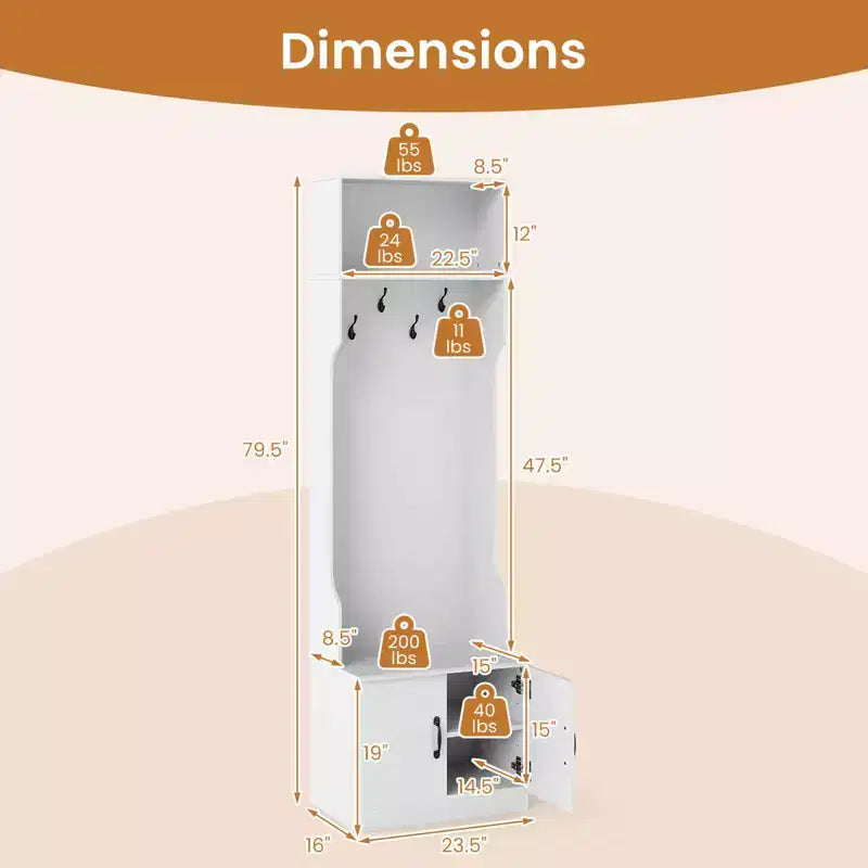 Porte-manteau Costway 3-en-1/6-en-1 avec banc de rangement, étagères réglables, patères et casiers à chaussures, Blanc