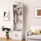 Porte-manteau Costway 3-en-1/6-en-1 avec banc de rangement, étagères réglables, patères et casiers à chaussures, Blanc
