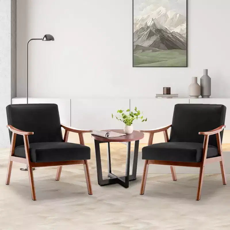 Fauteuil d'appoint Mid-Century, fauteuil de salon en bois massif avec dossier extra-épais, fauteuils à oreilles