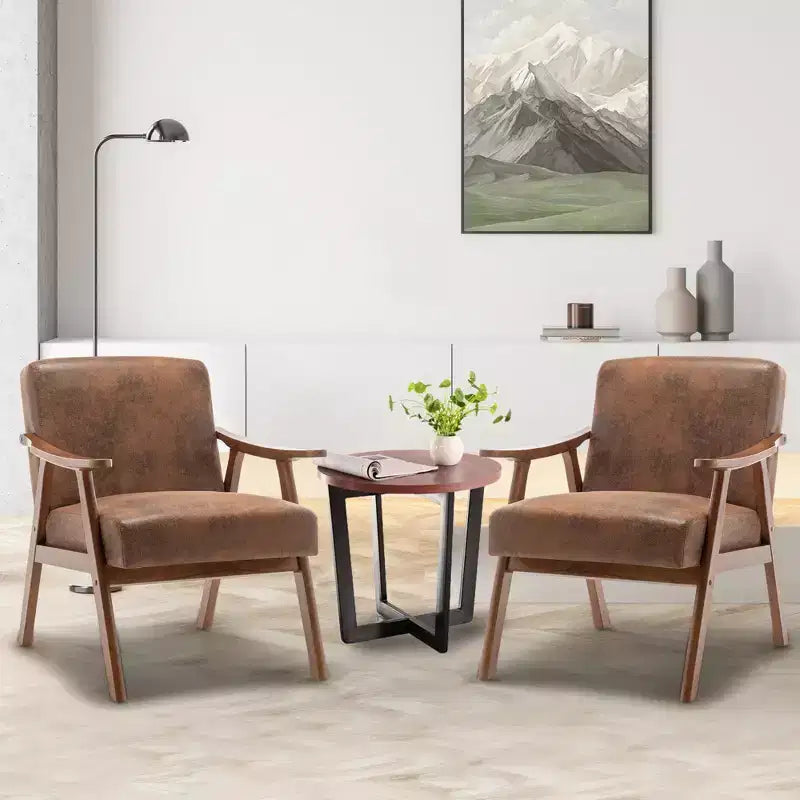Fauteuil d'appoint Mid-Century, fauteuil de salon en bois massif avec dossier extra-épais, fauteuils à oreilles