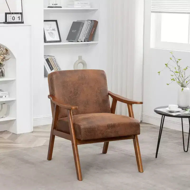 Fauteuil d'appoint Mid-Century, fauteuil de salon en bois massif avec dossier extra-épais, fauteuils à oreilles