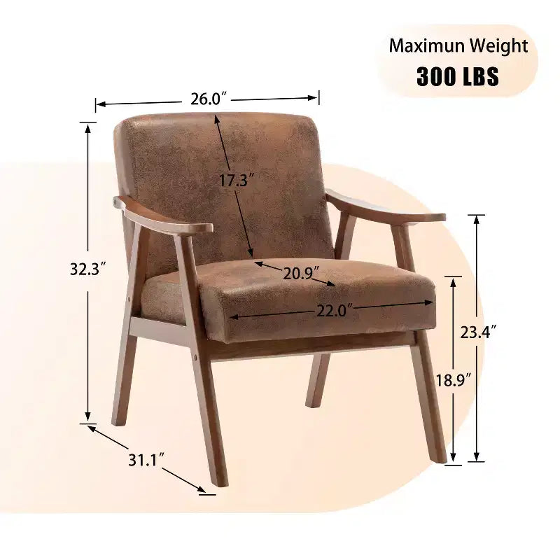 Fauteuil d'appoint Mid-Century, fauteuil de salon en bois massif avec dossier extra-épais, fauteuils à oreilles