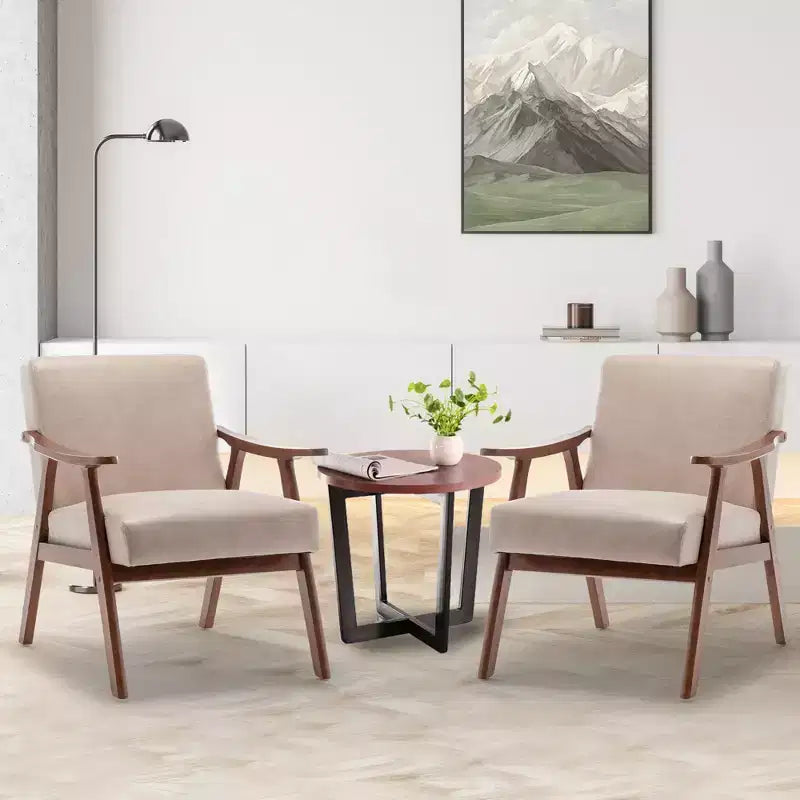 Fauteuil d'appoint Mid-Century, fauteuil de salon en bois massif avec dossier extra-épais, fauteuils à oreilles
