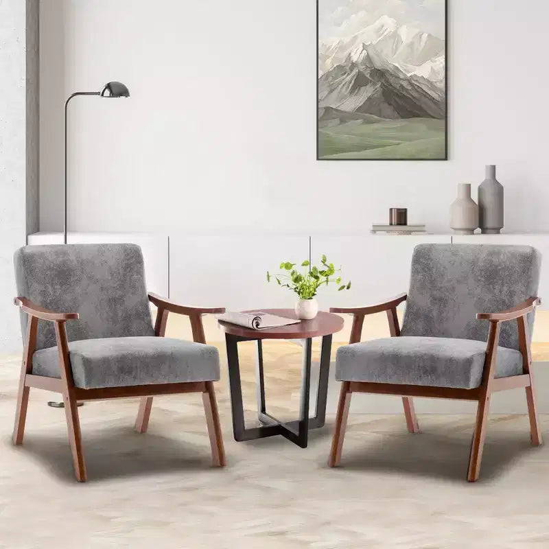 Fauteuil d'appoint Mid-Century, fauteuil de salon en bois massif avec dossier extra-épais, fauteuils à oreilles