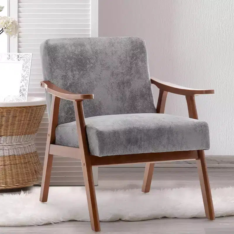 Fauteuil d'appoint Mid-Century, fauteuil de salon en bois massif avec dossier extra-épais, fauteuils à oreilles