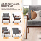 Fauteuil d'appoint Mid-Century, fauteuil de salon en bois massif avec dossier extra-épais, fauteuils à oreilles