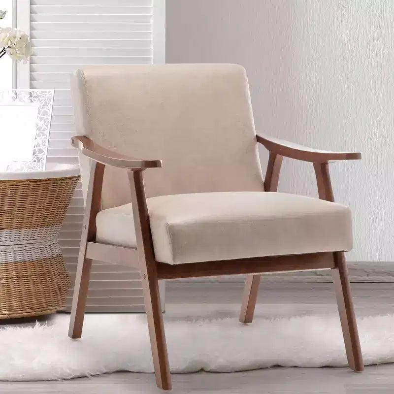 Fauteuil d'appoint Mid-Century, fauteuil de salon en bois massif avec dossier extra-épais, fauteuils à oreilles