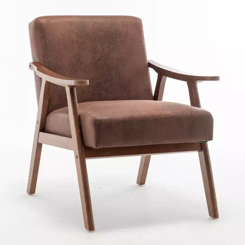 Fauteuil d'appoint Mid-Century, fauteuil de salon en bois massif avec dossier extra-épais, fauteuils à oreilles