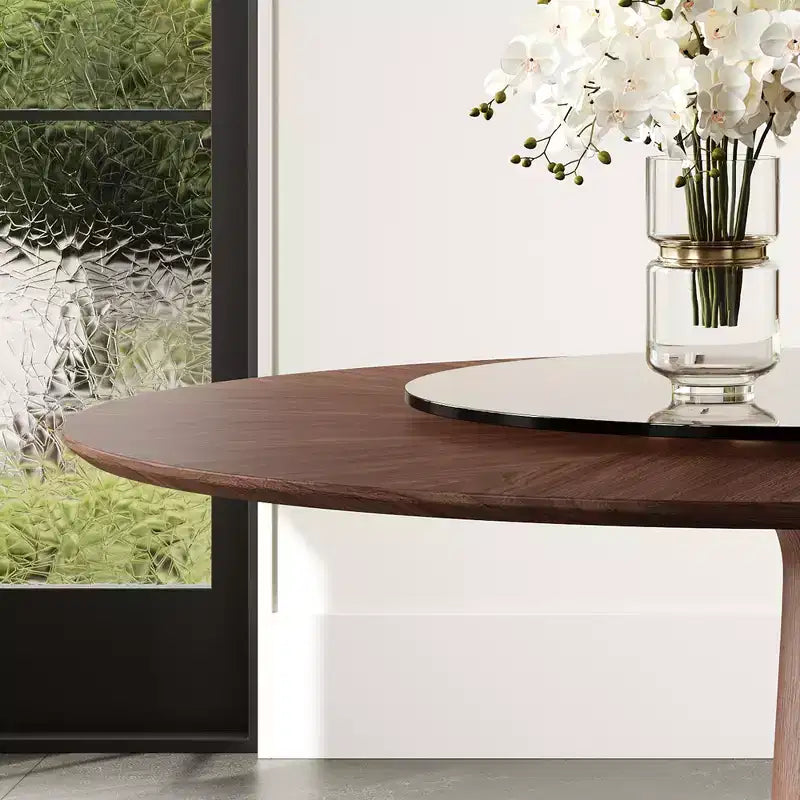 Ensemble de salle à manger rond 5 pièces Torres de GDFStudio en bois massif avec plateau tournant en verre trempé et 4 chaises