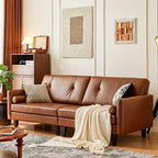 ATJafurn 86 Brown Tufted Leather Sofa with Deep Seat, Mid-Century Modern Upholstered Sectional Couch Retro Luxurious Loveseat for Living Room Bedroom