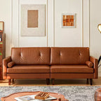 ATJafurn 86 Canapé marron en cuir capitonné avec assise profonde, canapé sectionnel rembourré de style moderne du milieu du siècle, causeuse de luxe rétro pour salon, chambre à coucher