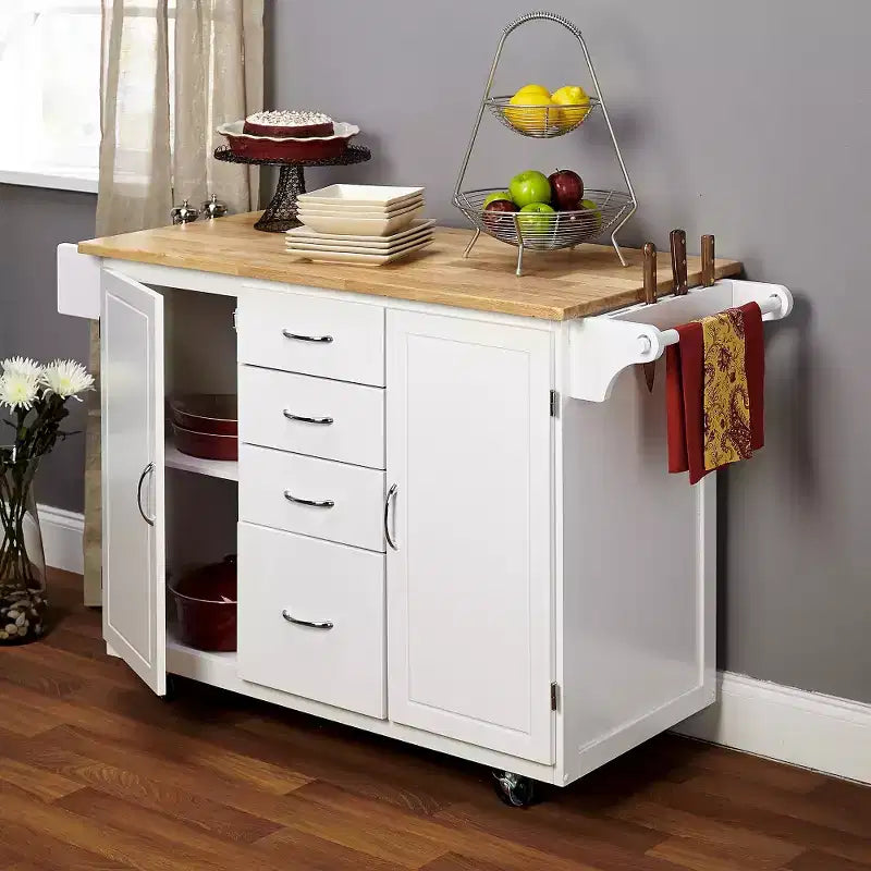 Desserte de cuisine Buylateral Cottage Country avec plateau en bois