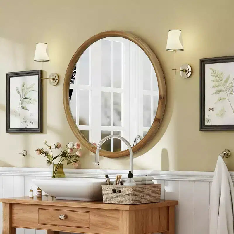 GDFStudio Elowen Miroir décoratif mural rond encadré en bois, style moderne du milieu du siècle